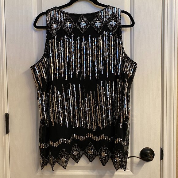 Sequen Beaded Sleeveless Top NWT size XXL Black Silver - Picture 3 of 9